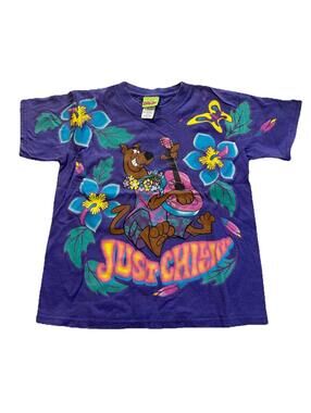 Vintage Y2K Scooby Doo Hawaiin Aloha Shirt Purple YOUTH LARGE 10/12 RARE